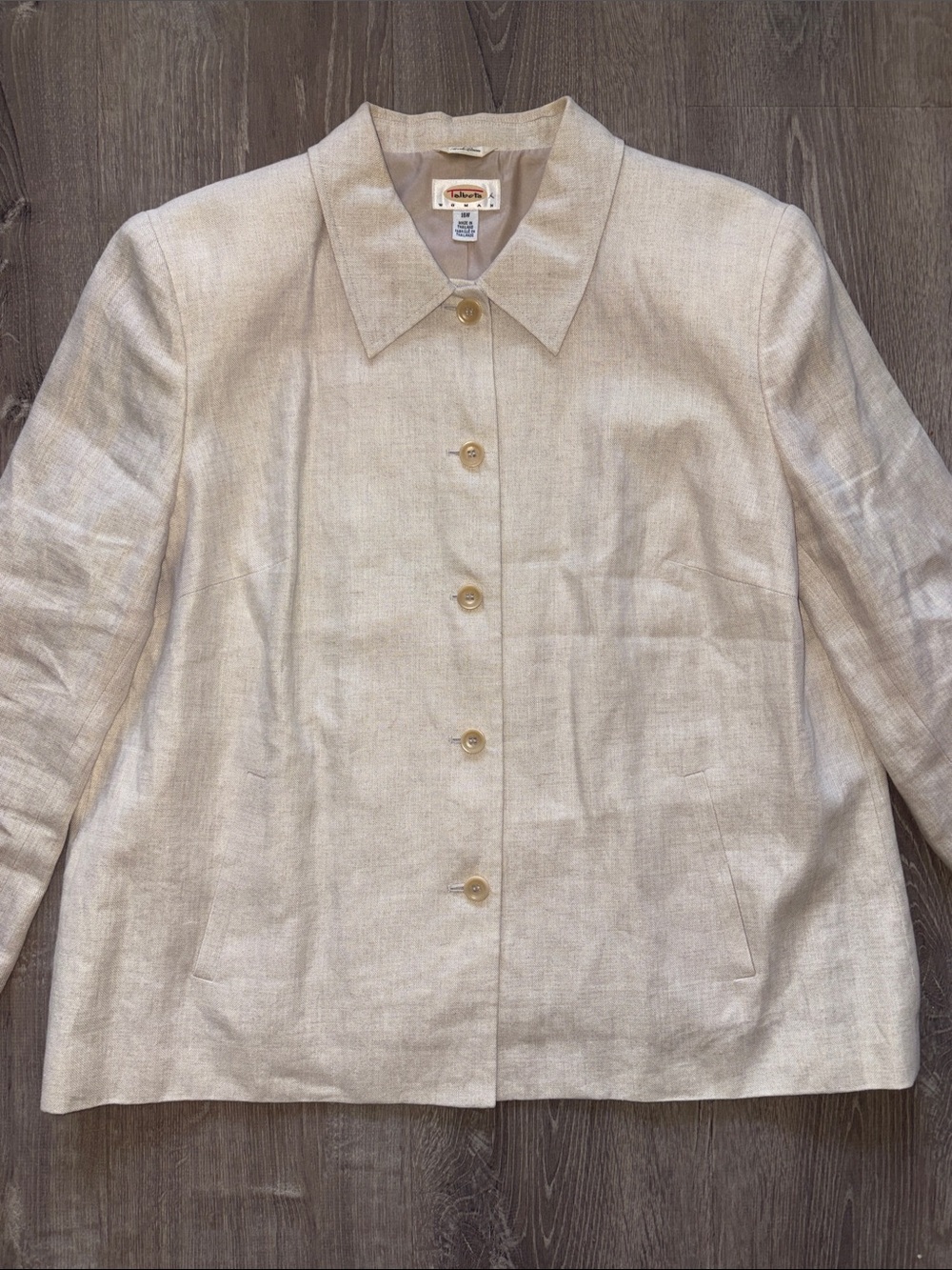 Talbots Cream 100% Linen Button-Front Blazer